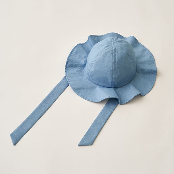 日本 Lycee mine - 大帽沿垂墜緞帶遮陽帽-碎花-紫