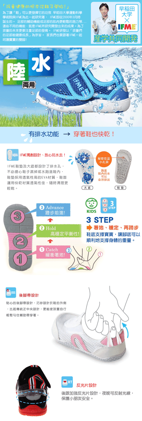 IFME - 新彩粉色寶寶機能水涼鞋