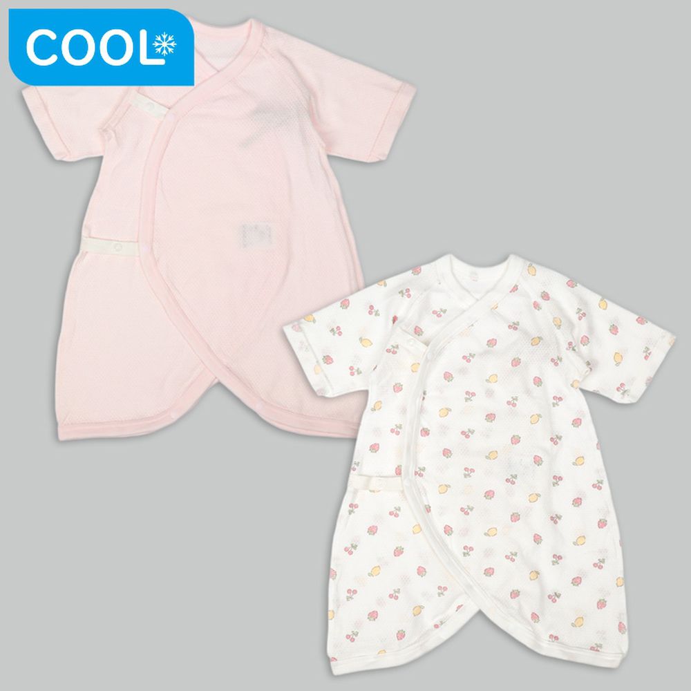 7分袖網眼蝴蝶裝2件組-按扣款 水果-粉紅色 (50~60cm)