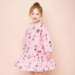 韓國 Jelispoon - (聯名款)滿版卡通印長袖拼接洋裝-淺粉