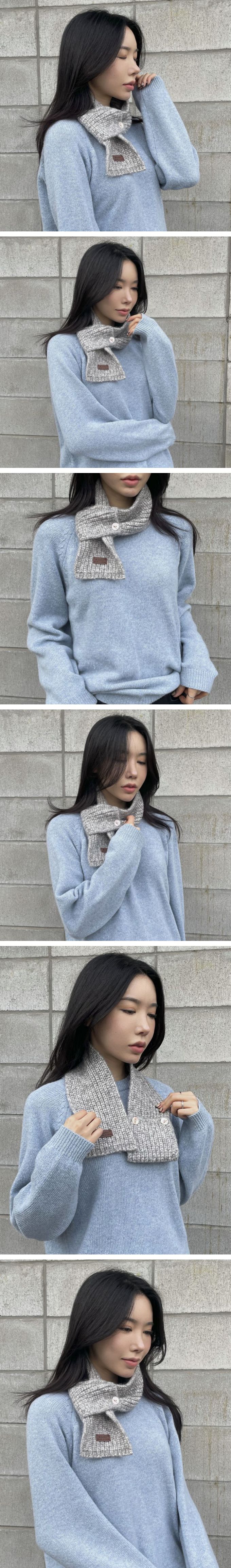 韓國 MAY - 針織鈕釦穿洞式圍巾-黑