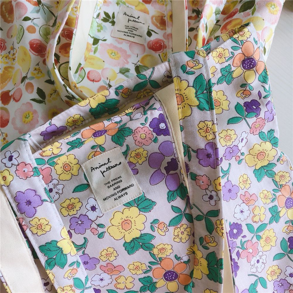 清新單肩手提帆布袋-彩色花果 (37*35cm)