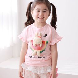 韓國 Coco rabbit - 立體西瓜兔荷葉短袖上衣-粉