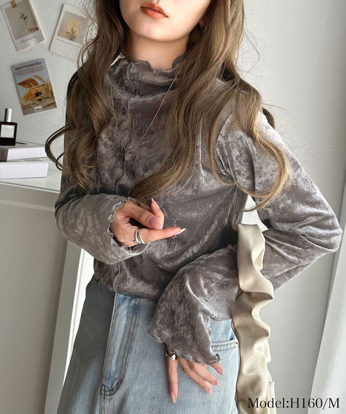 日本 Classical Elf - 前後2way 小奢華絲絨木耳長袖上衣-炭灰