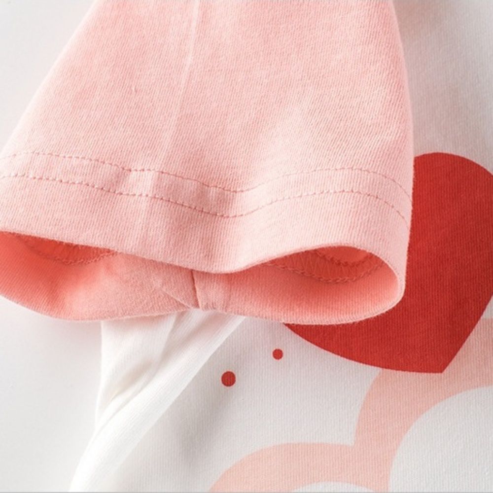 純棉短袖上衣-愛心兔兔-粉+白