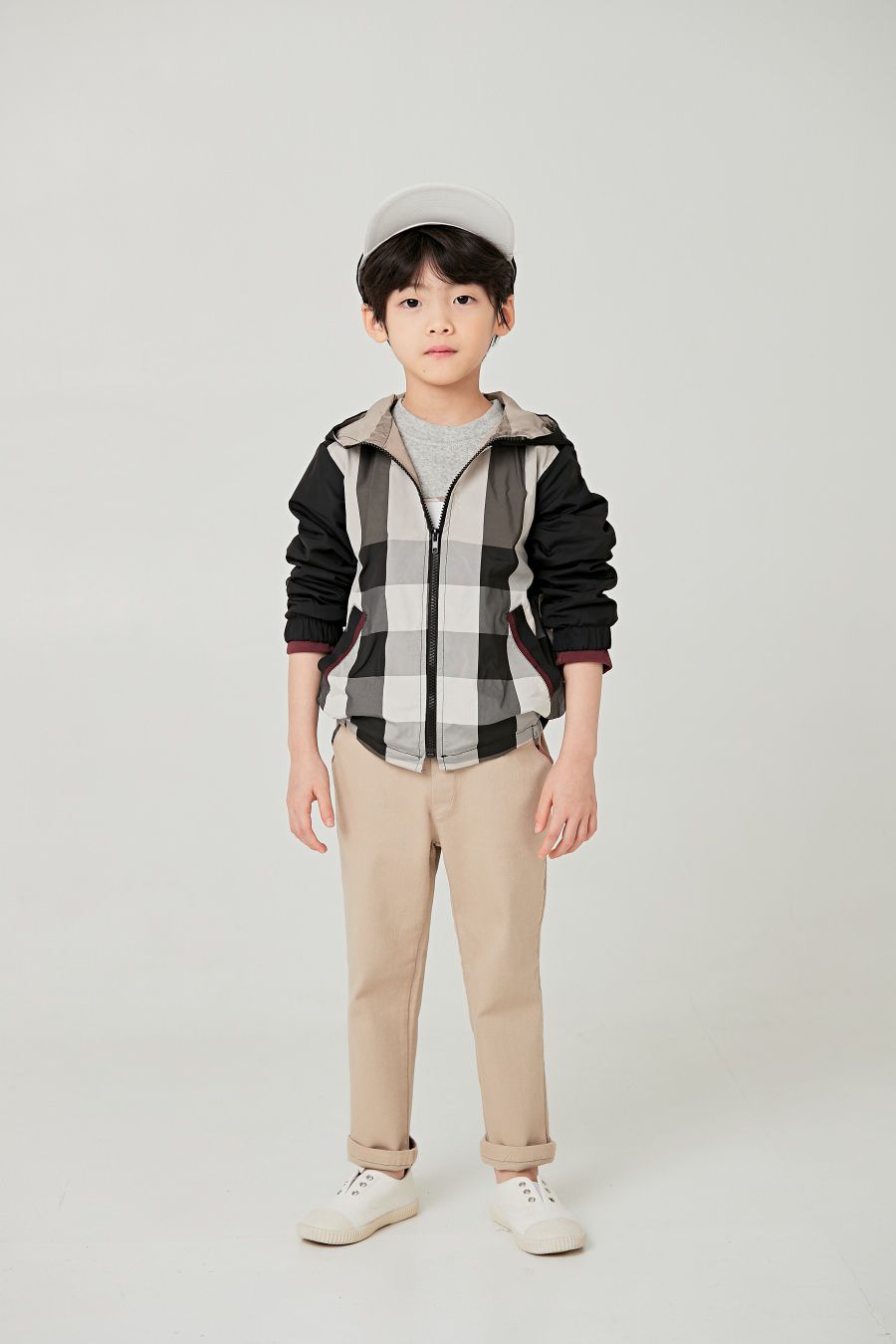 韓國 Coco Bang - 格紋連帽夾克(薄款)-黑