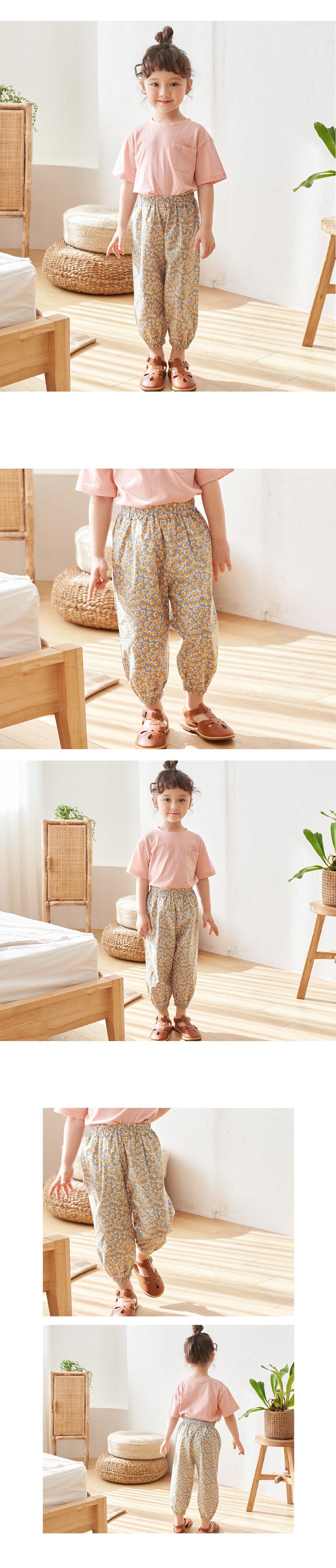 韓國 Bebezoo - 透氣純棉縮褲管防蚊褲-花花橘