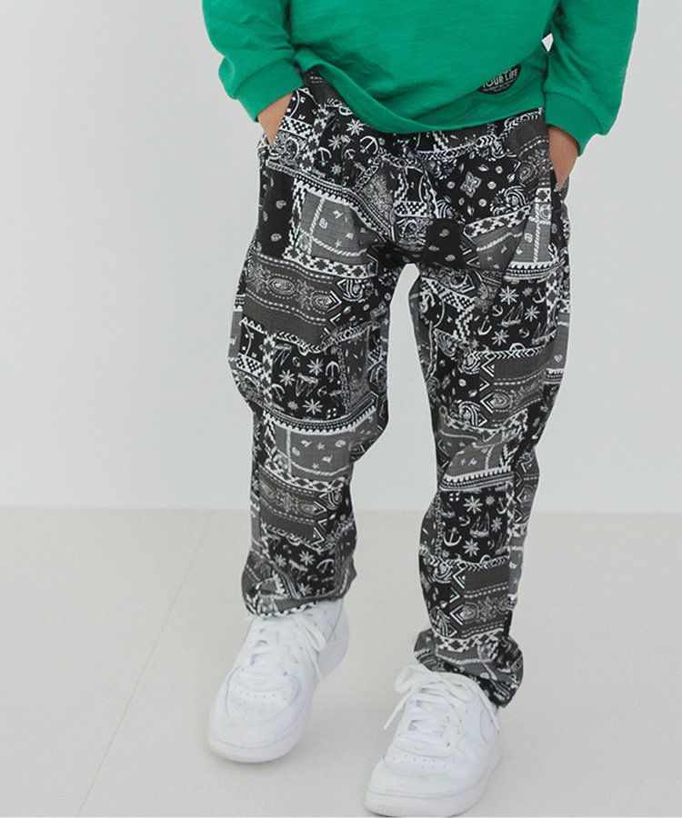 日本 BREEZE - 挺版廓形印花主廚褲-變形蟲-黑