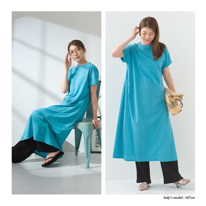 日本 OMNES - 接觸涼感 嫘縈圓領傘狀短袖洋裝-黑