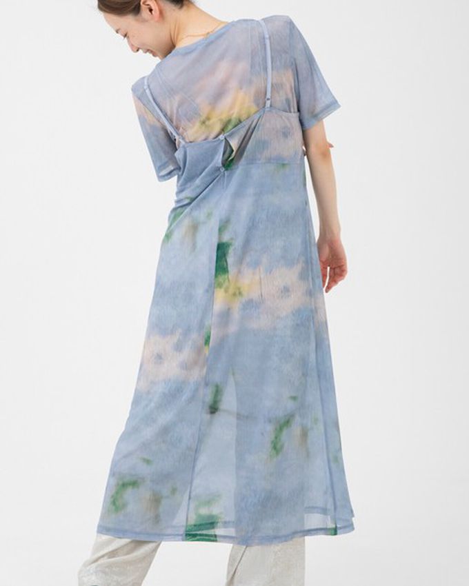 日本 gleam - 穿搭有型 暈染透膚細肩帶洋裝-水藍系