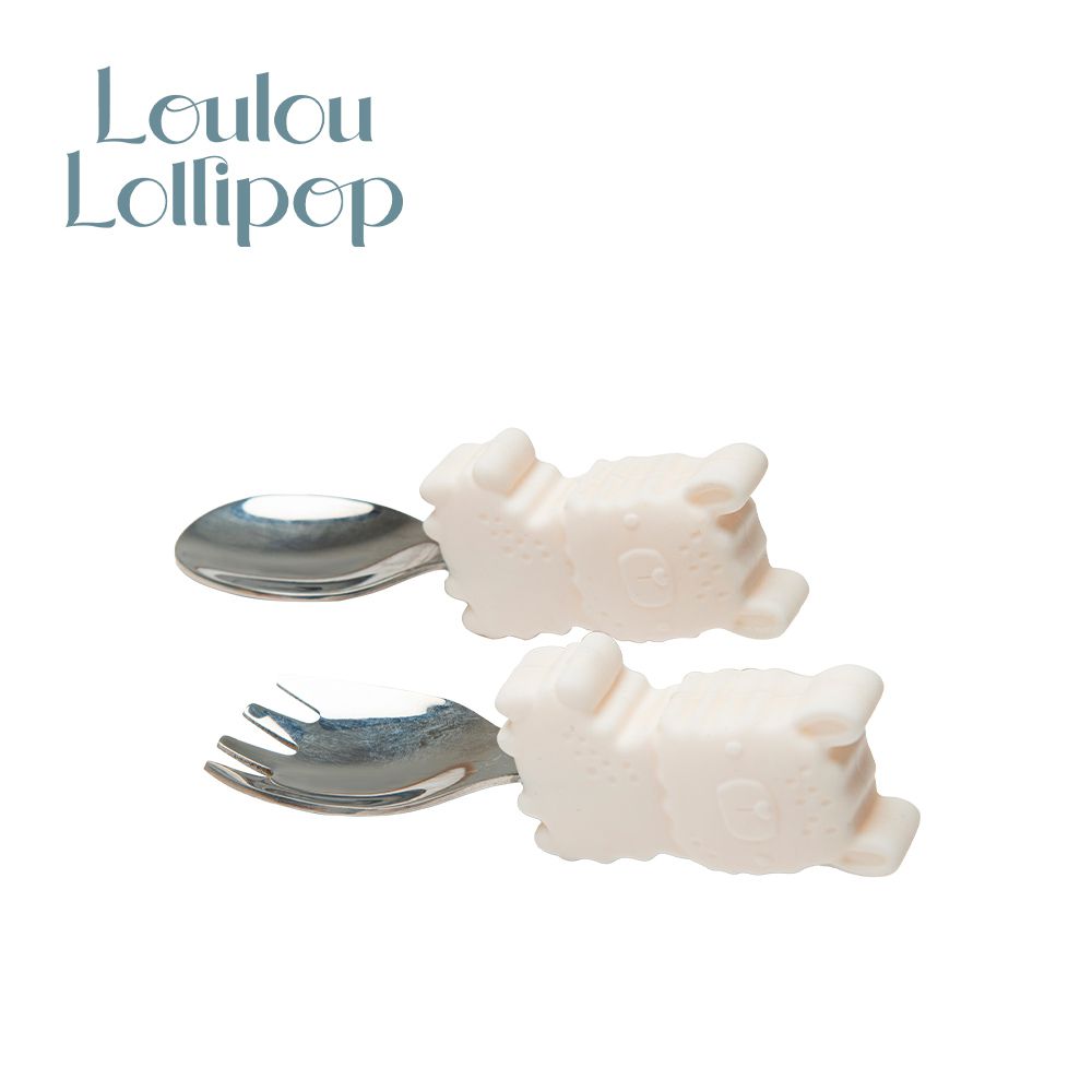 Loulou Lollipop - 加拿大 動物造型 304不鏽鋼學習訓練叉匙組-可愛草泥馬