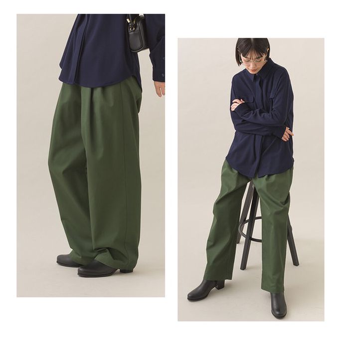 日本 OMNES - 率性感打褶後鬆緊高腰寬褲-咖啡