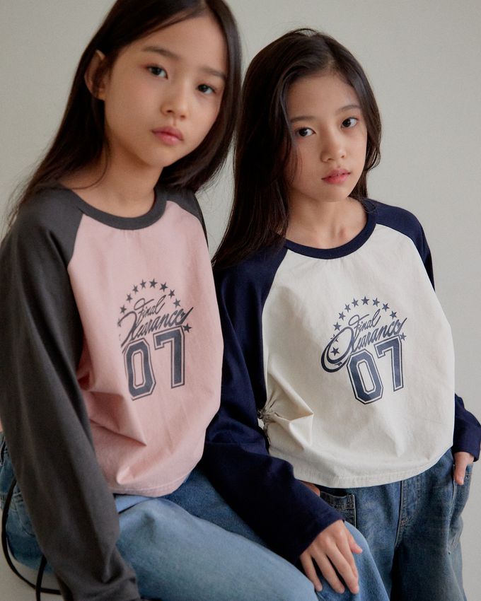 韓國 sm2 - 復古Y2K長袖短版上衣-深灰X粉