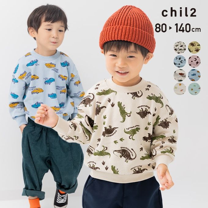 日本 Chil2 - 100%棉 裏毛滿版印花上衣-星月-淺藍