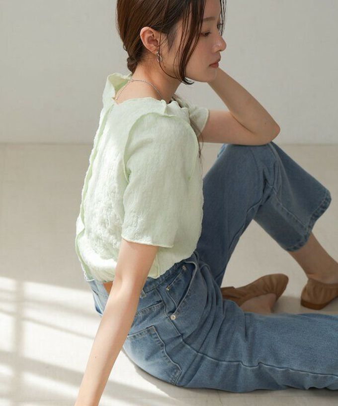 日本 Bab - 前後穿清爽皺褶短袖上衣-薄荷