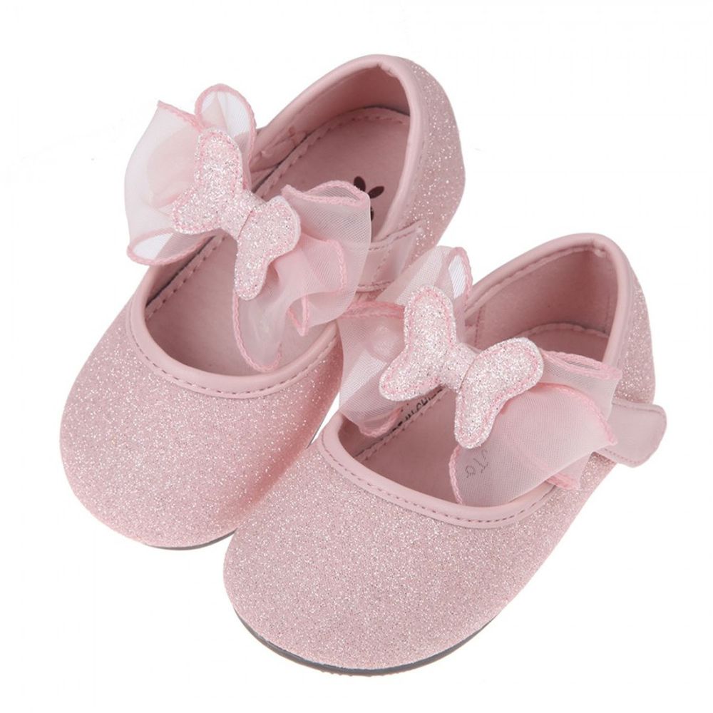 閃亮亮粉紅色蕾絲蝴蝶結寶寶公主鞋