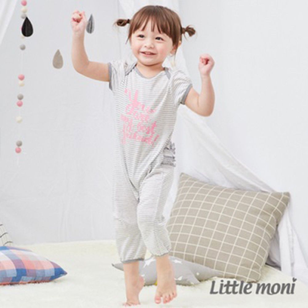 麗嬰房 Little moni - 家居系列短袖連身裝-麻花灰