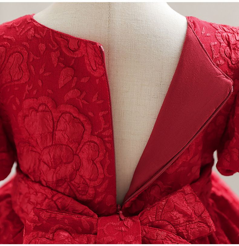 宮廷風立體花紋皺褶禮服-粉色