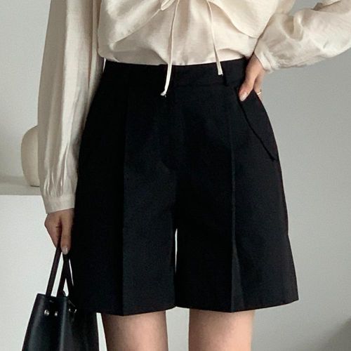韓國女裝連線 - 打褶感西裝短褲-黑