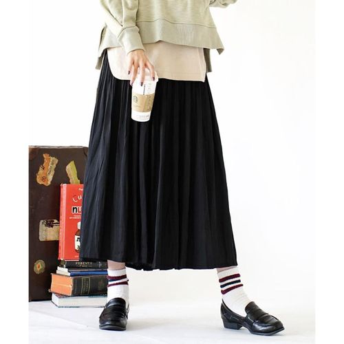 優雅柔軟飄逸細褶長裙-經典黑