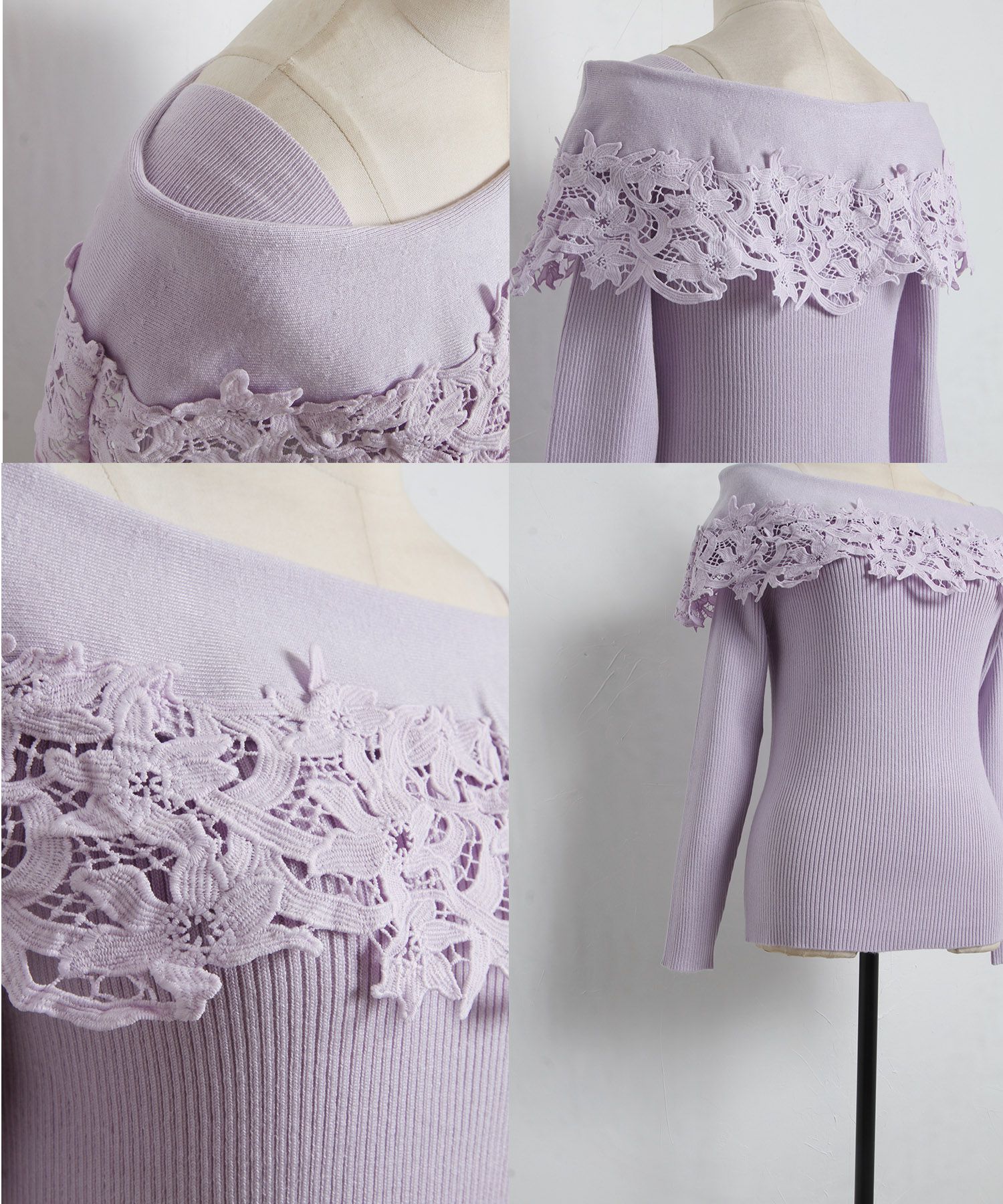 日本 tocco-closet - 氣質蕾絲拼接針織上衣-天使白