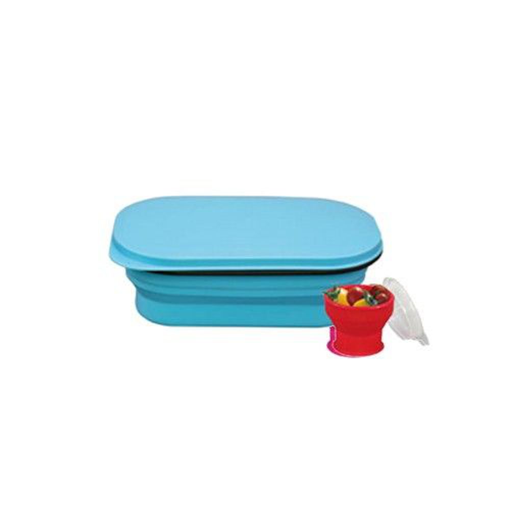 Lexngo - 可折疊午餐組-藍 (小)-午餐盒-580ml*1+醬料罐-80ml*1