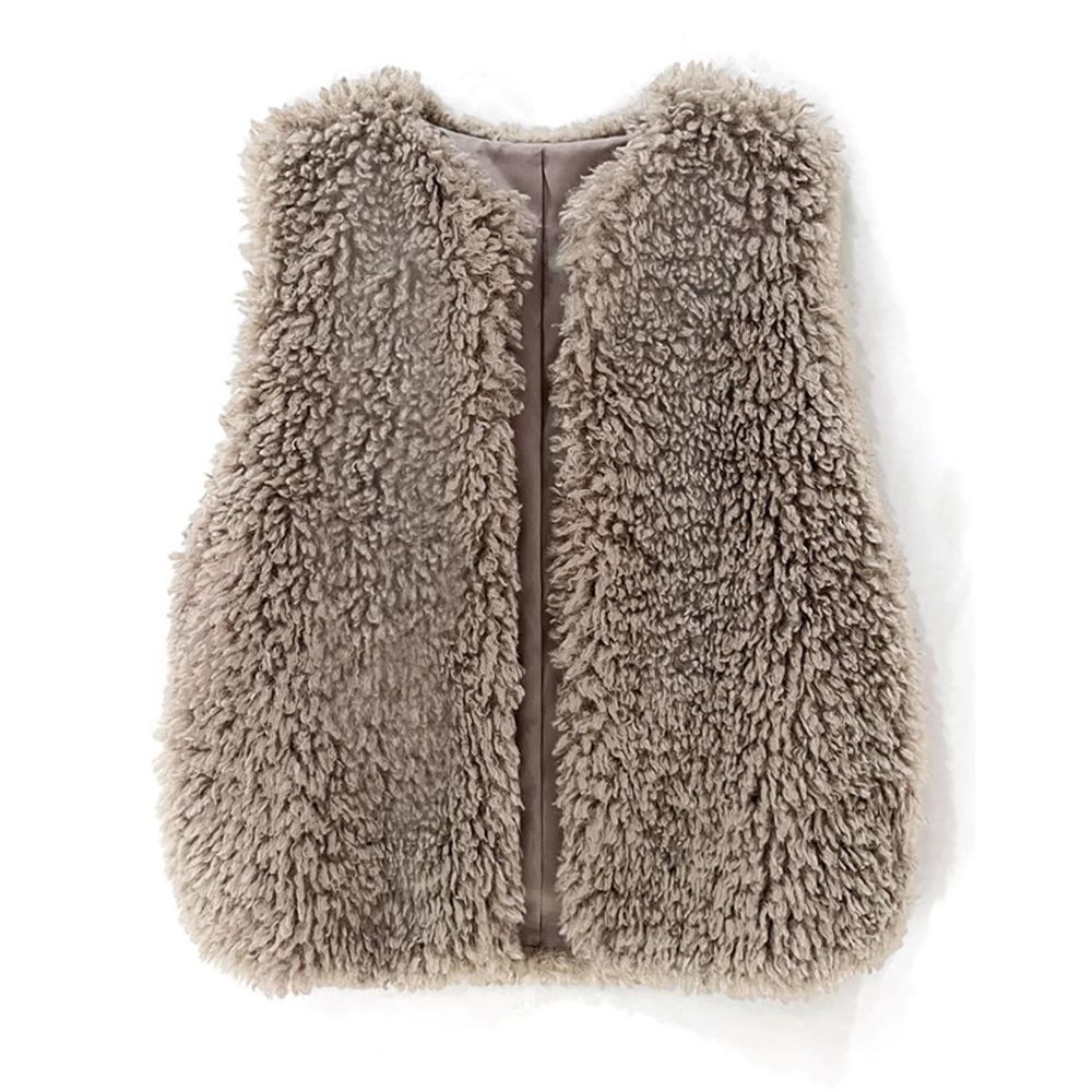 小香風時尚毛絨背心-摩卡 (F)