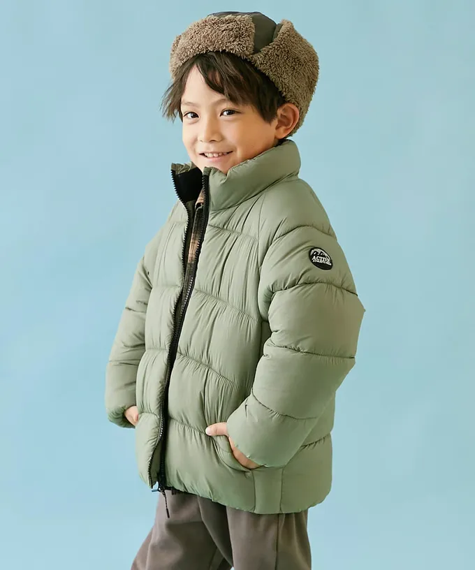 日本 devirock - 可機洗 輕量連帽保暖羽絨外套-袖子線條-粉紅