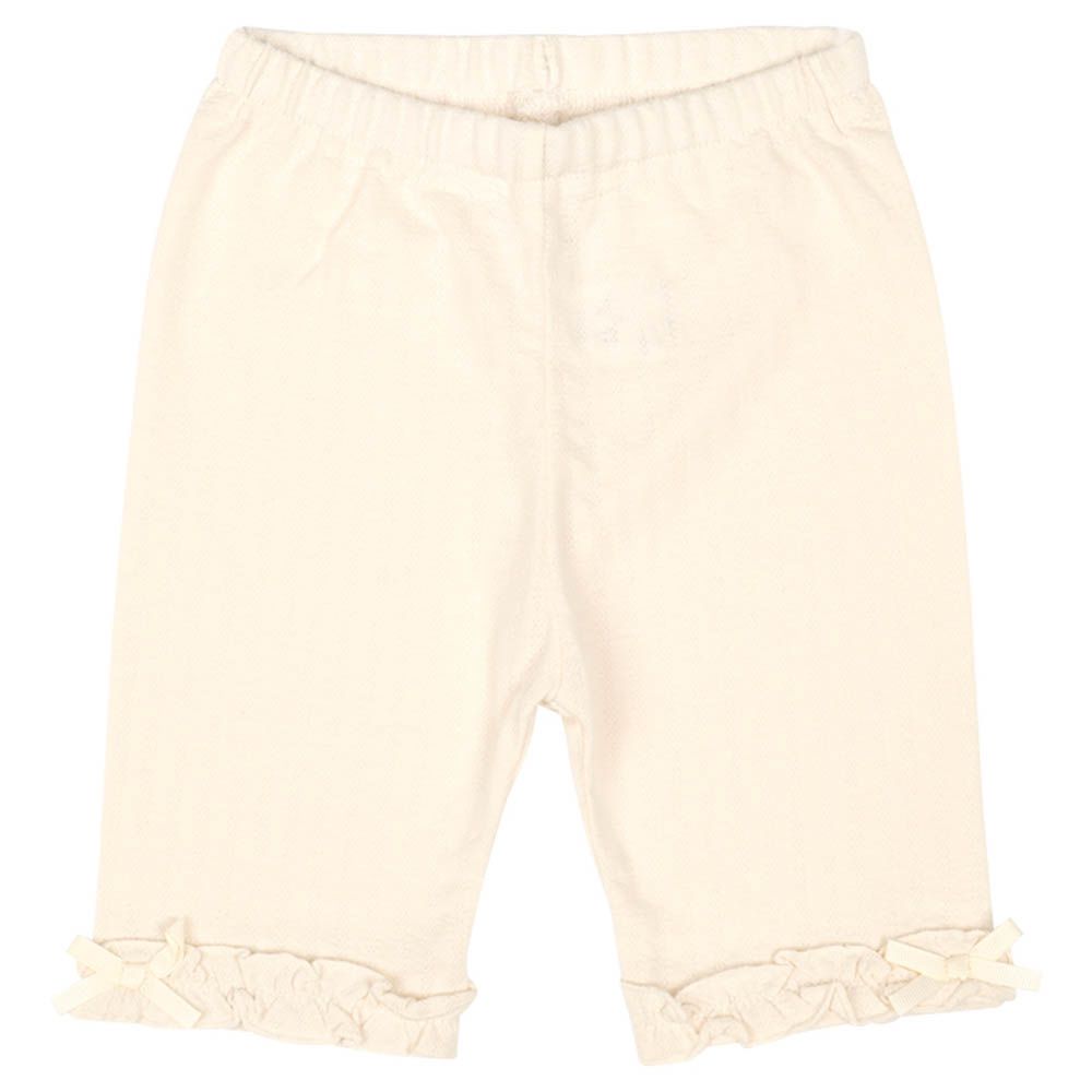 5分內搭褲-褲腳荷葉邊-象牙白色