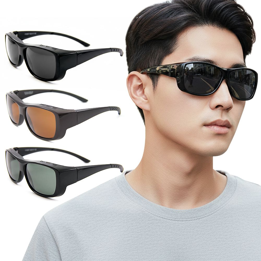 輕奢時尚透氣方框全罩式防滑彈力鏡腳寶麗來偏光墨鏡│外掛式UV400太陽眼鏡