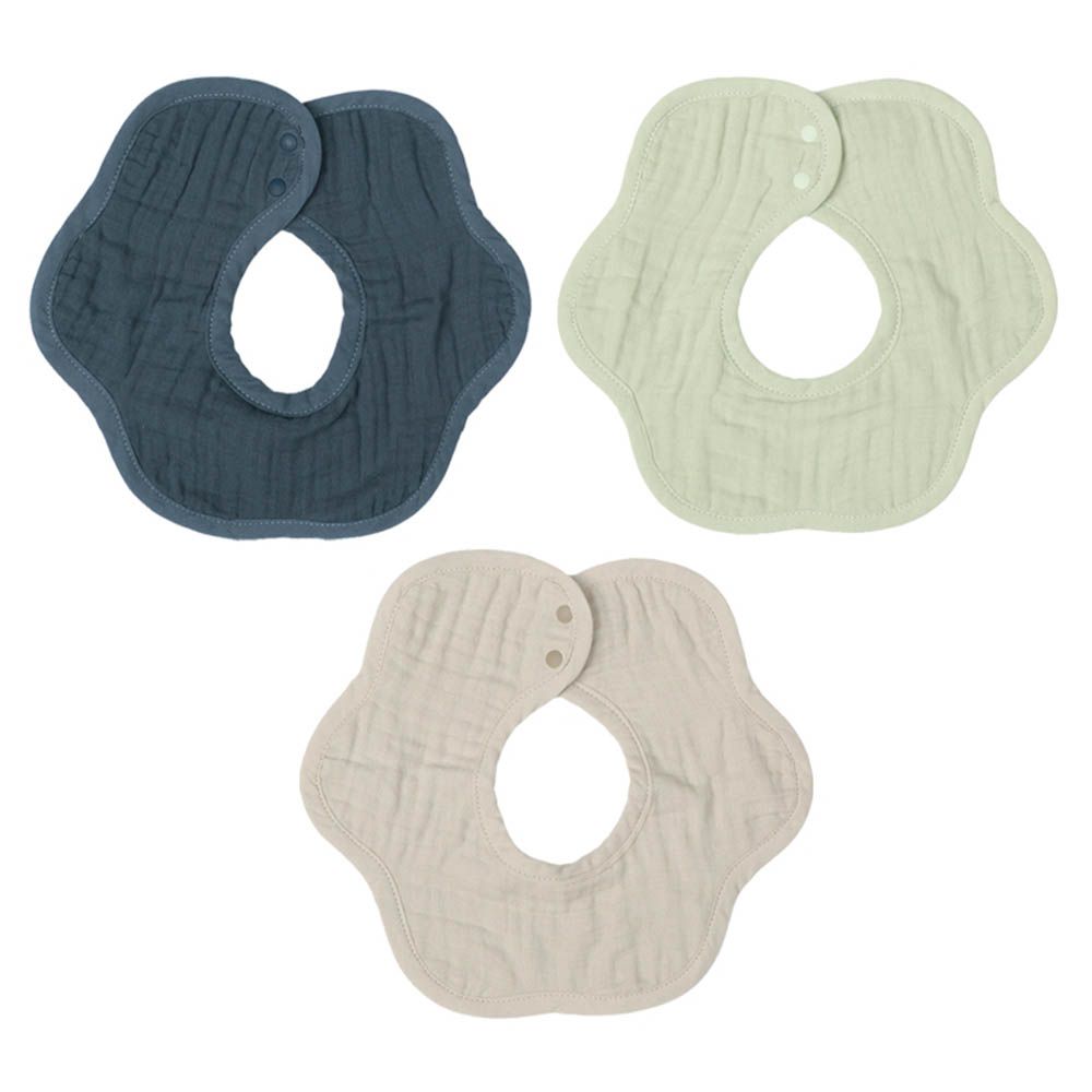 圍兜3件組-花邊 棉紗-深藍色 (70~95cm)