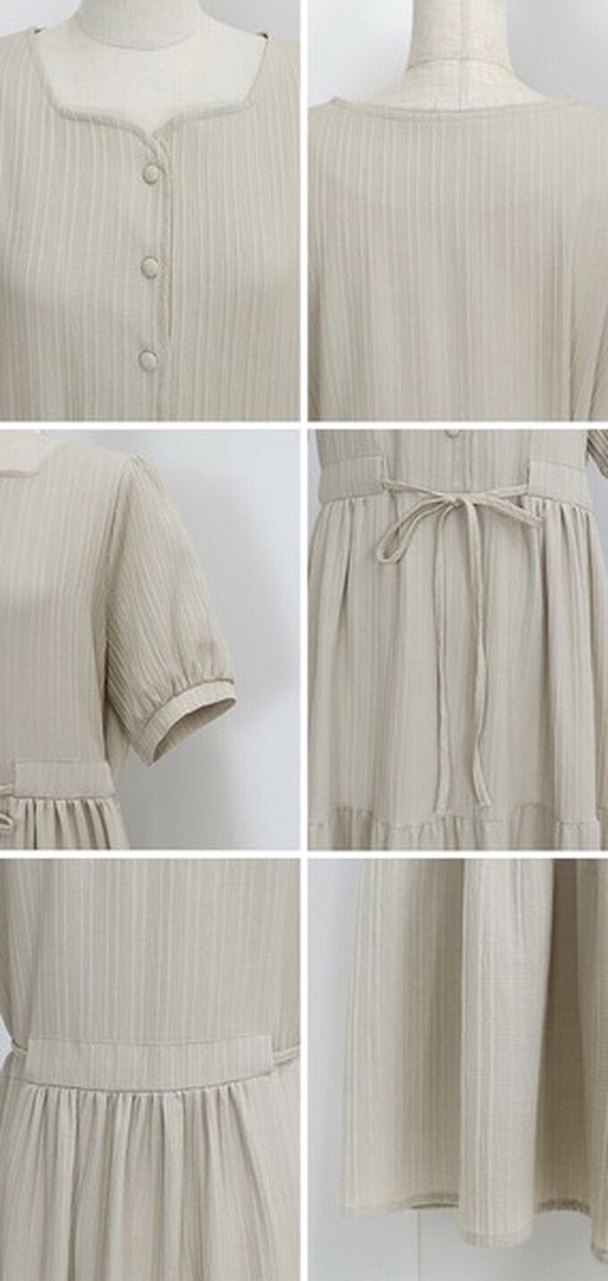 日本 BLUE EAST - 桃心領氣質分層短袖洋裝-水藍 ((短版))