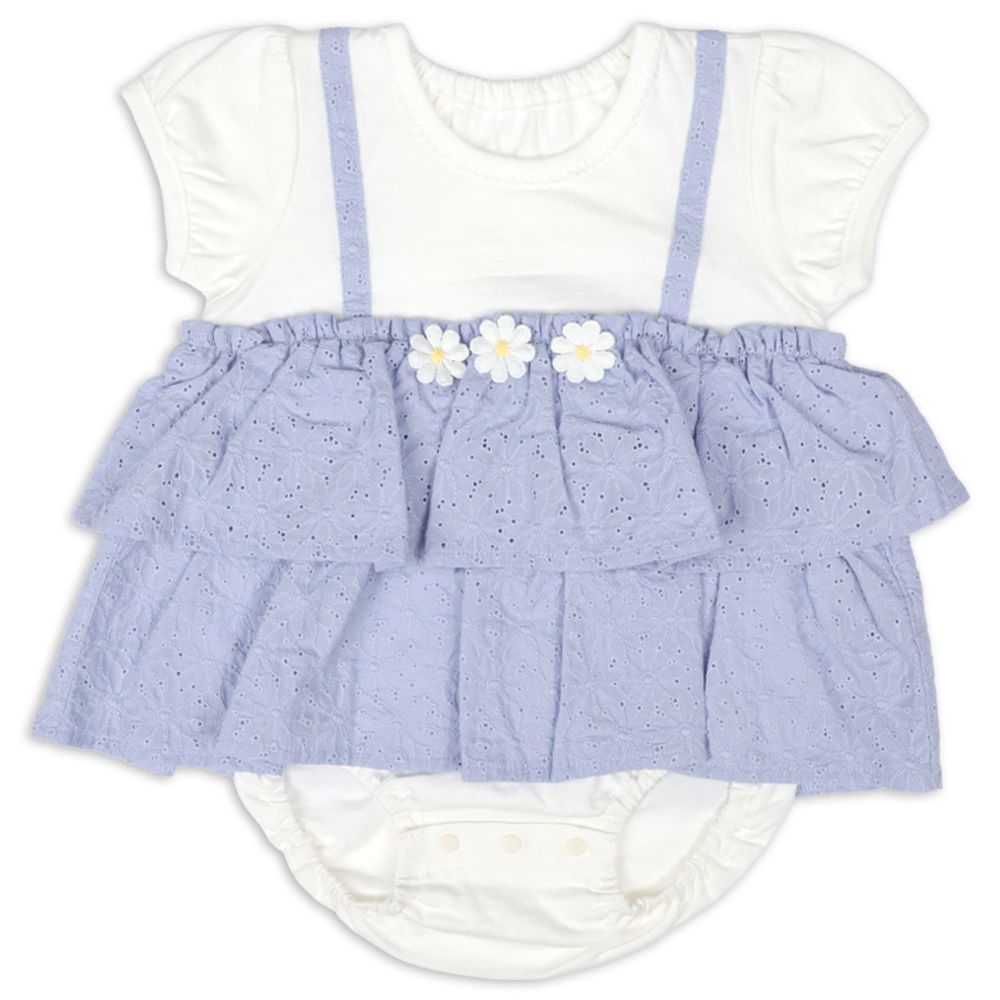 短袖假兩件外出包屁衣-淺藍色