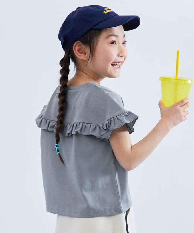 日本 devirock - 可愛女孩短袖上衣-整圈荷葉邊-煙燻粉