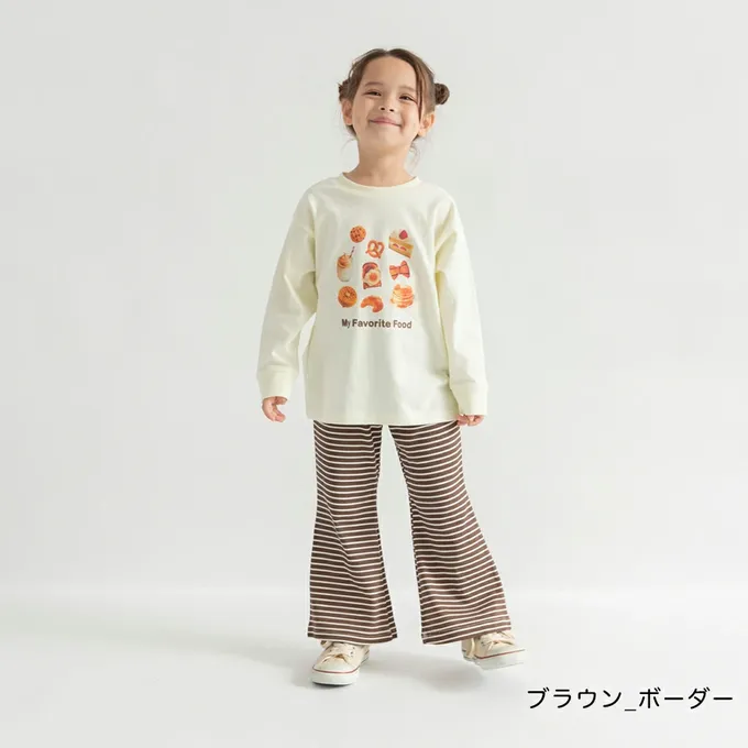 日本 BRANSHES - 彈性羅紋百搭薄款喇叭褲-條紋-海軍藍