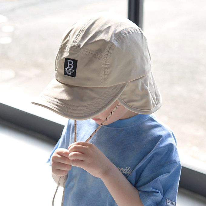 日本 b-ROOM - 帥氣翻折狩獵風遮陽帽-附調節繩-黑 (54cm)