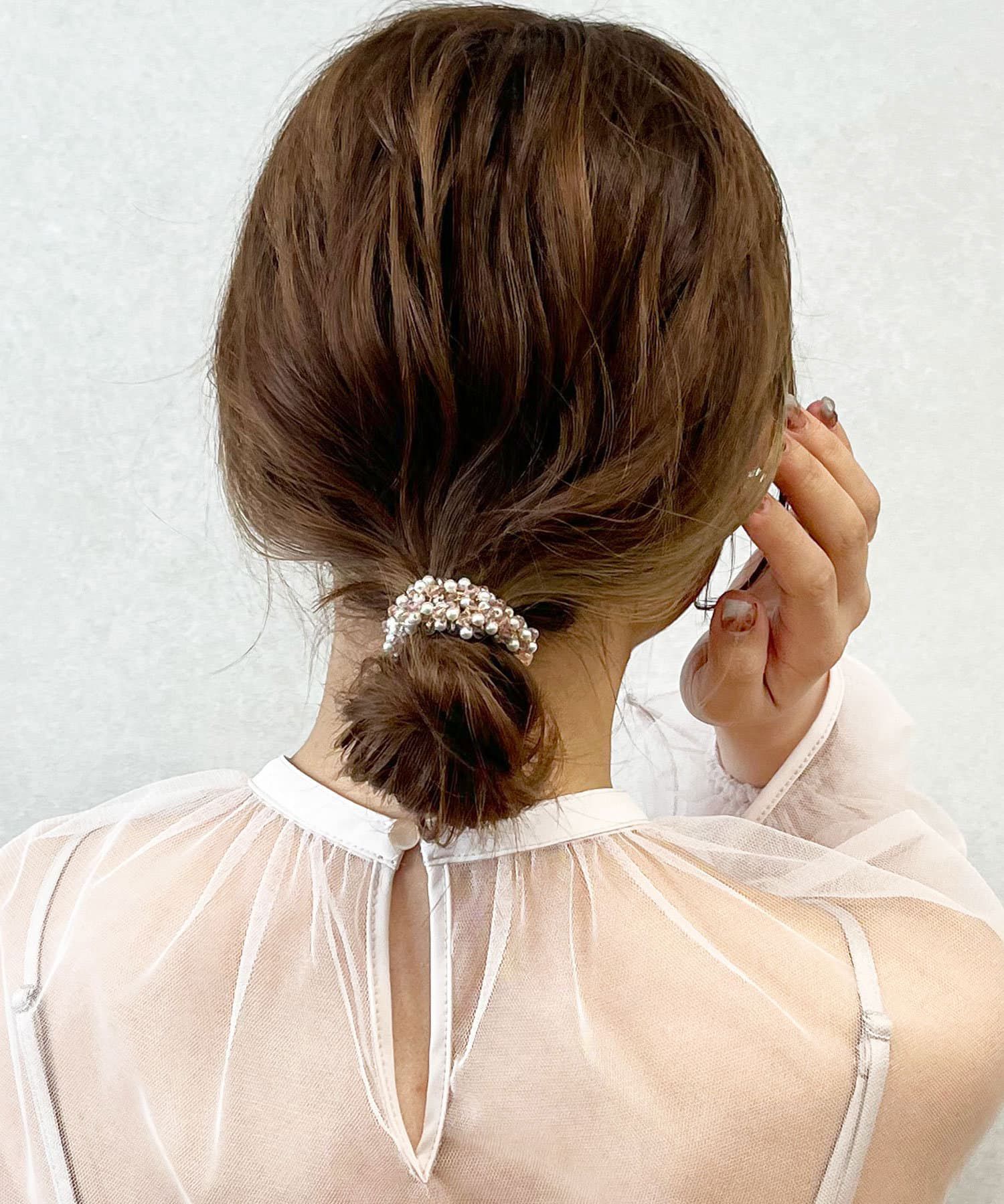 日本 Lattice - 簡約甜美水鑽珍珠髮圈-水藍