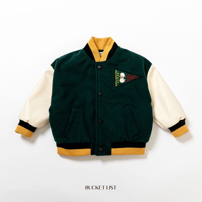 韓國 BUCKET LIST - 經典學院風撞色棒球外套-綠