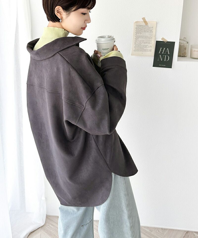 日本 Classical Elf - 時尚麂皮輕量大口袋長袖襯衫-米杏