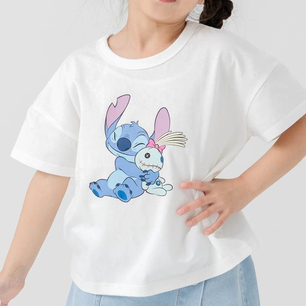 聯名款 100%純棉短袖上衣-卡通人物史迪奇-白