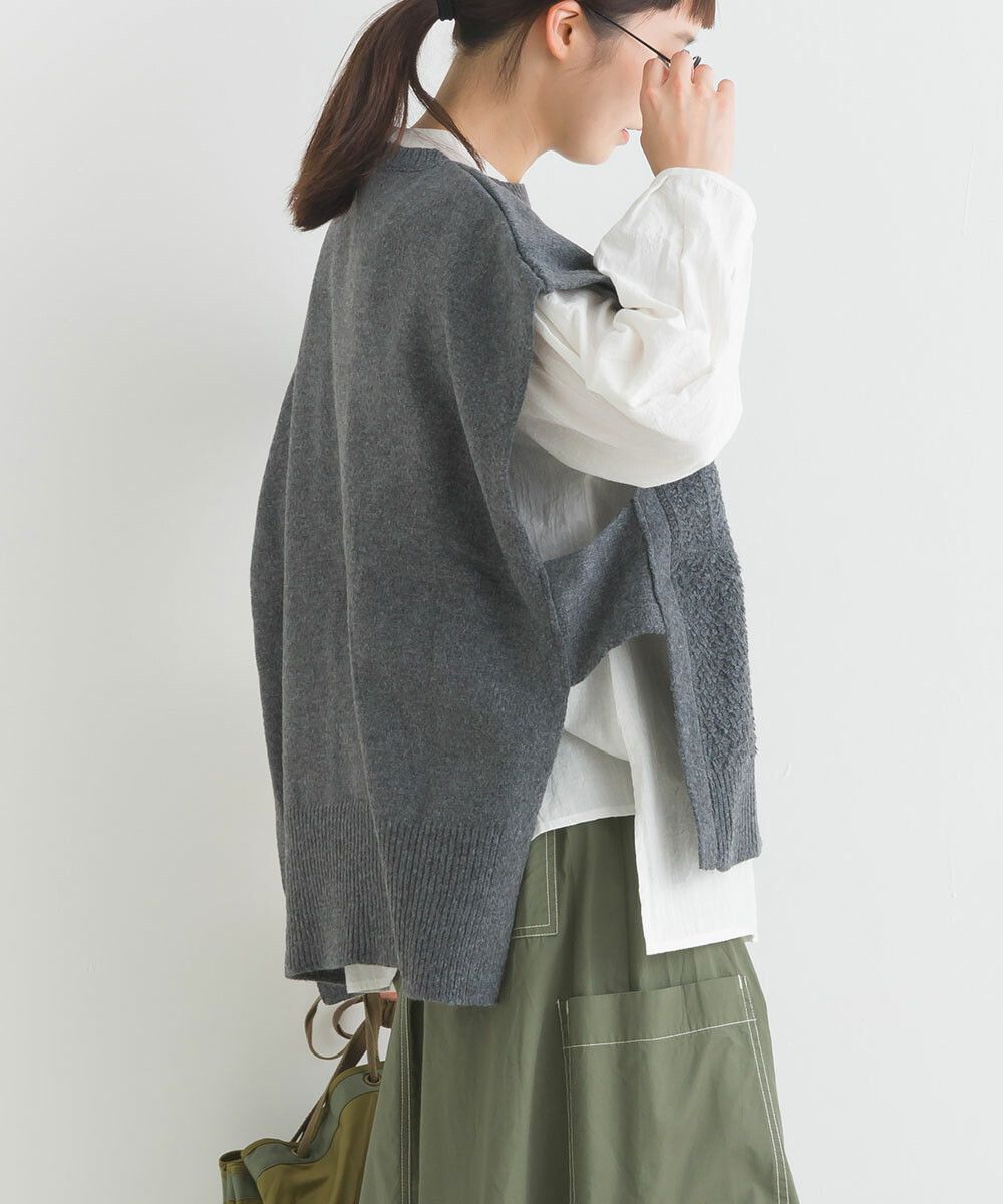 日本女裝代購 - 圓領編織紋拼接針織背心-咖啡