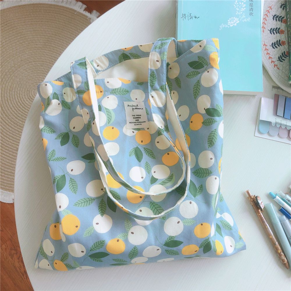 清新單肩手提帆布袋-綠底花園 (37*35cm)