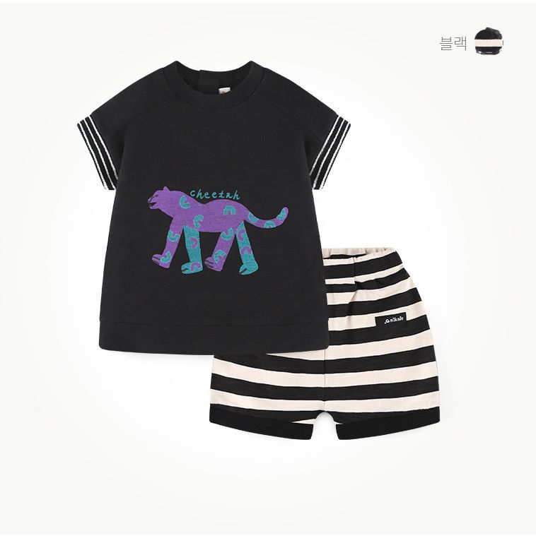 韓國 milk mile - 條紋花豹套裝-粉紅