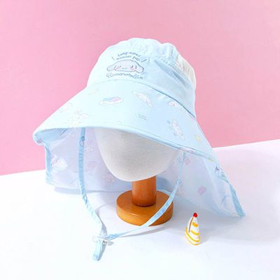 韓國配件連線 - 大帽簷卡通造型網眼遮陽/遮脖帽-卡通人物大耳狗-天空藍 (頭圍約52~54cm)