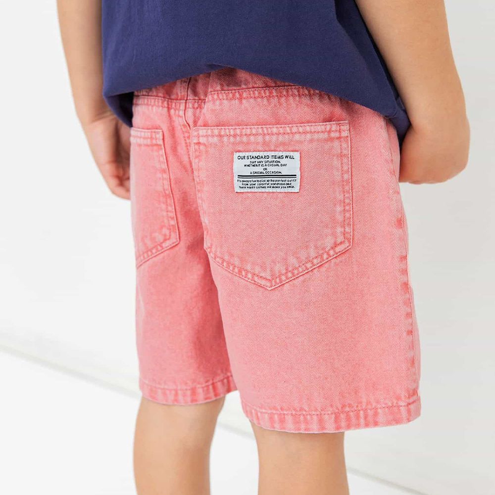 舒適挺版帥氣丹寧五分褲-粉紅