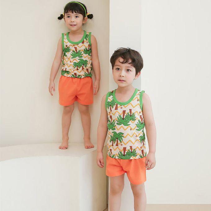 正韓 Puco - 超優質嬰幼兒/兒童無袖100% 有機棉家居服/睡衣-度假椰子林