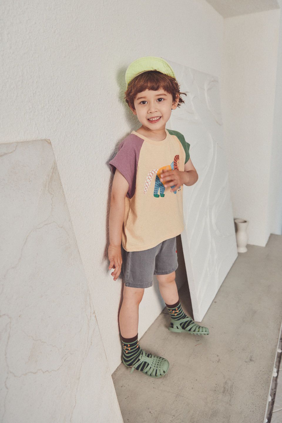 韓國 Mimico - 三色獅子圖樣上衣-紫X杏X綠