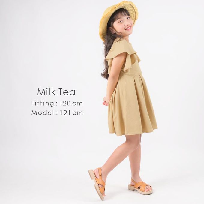 日本 evercloset - 波浪荷葉短袖浪漫洋裝-奶茶杏