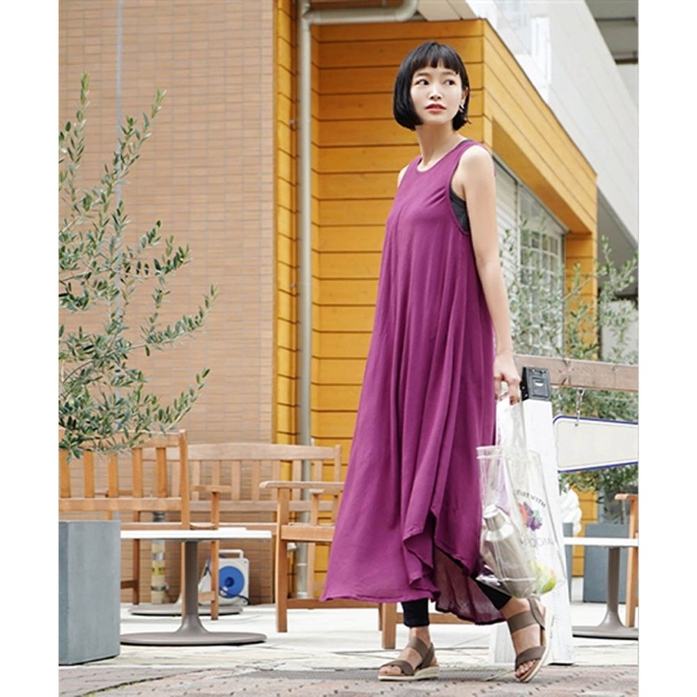 日本 zootie - 嫘縈涼感不規則裙擺無袖洋裝-活力紫