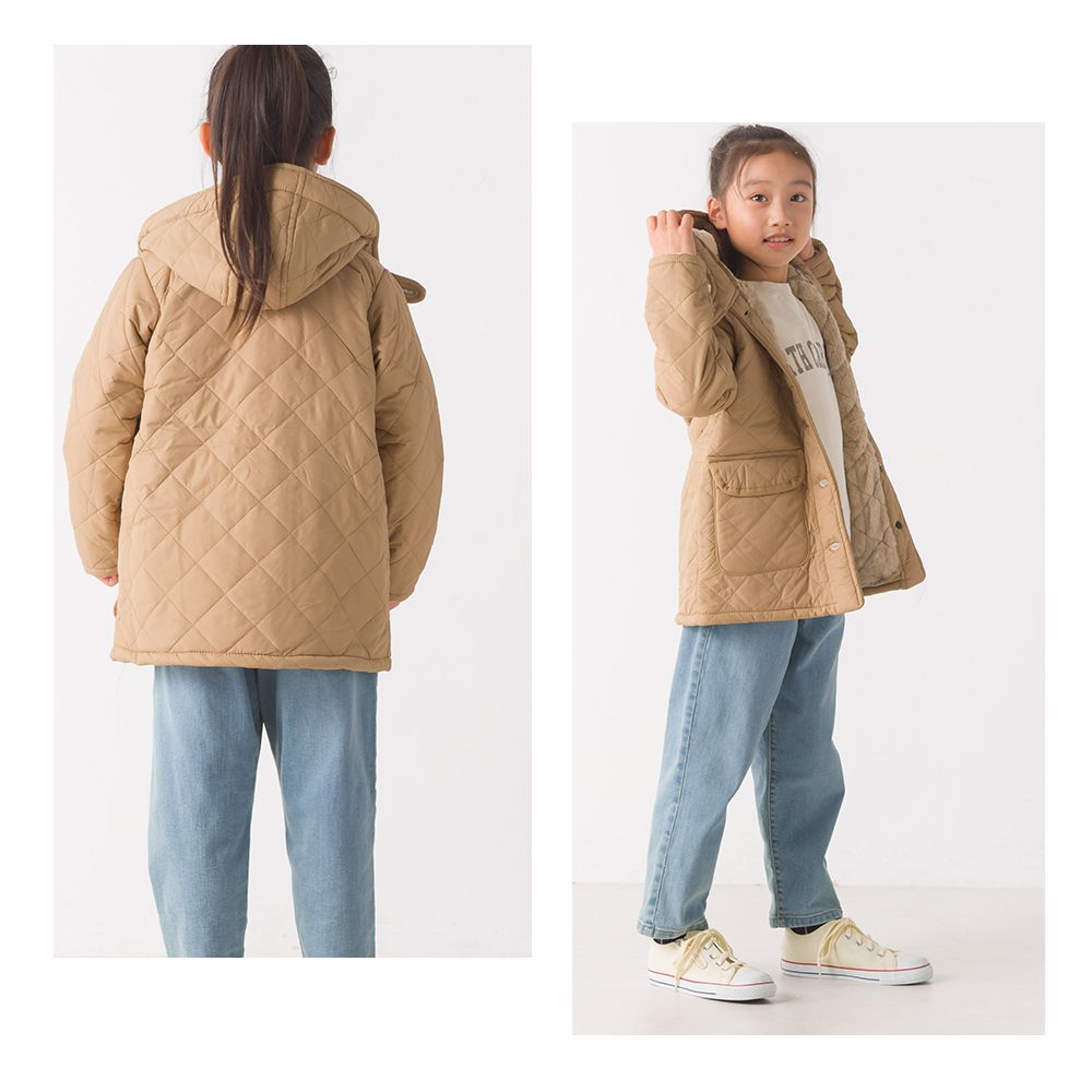 日本 OMNES - 絎縫厚刷毛保暖連帽外套(兒童)-卡其